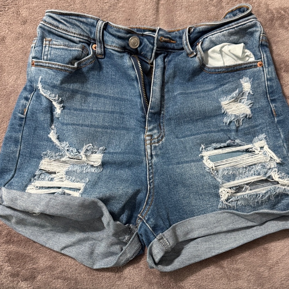 Wax Jean Ripped Blue Jean Shorts